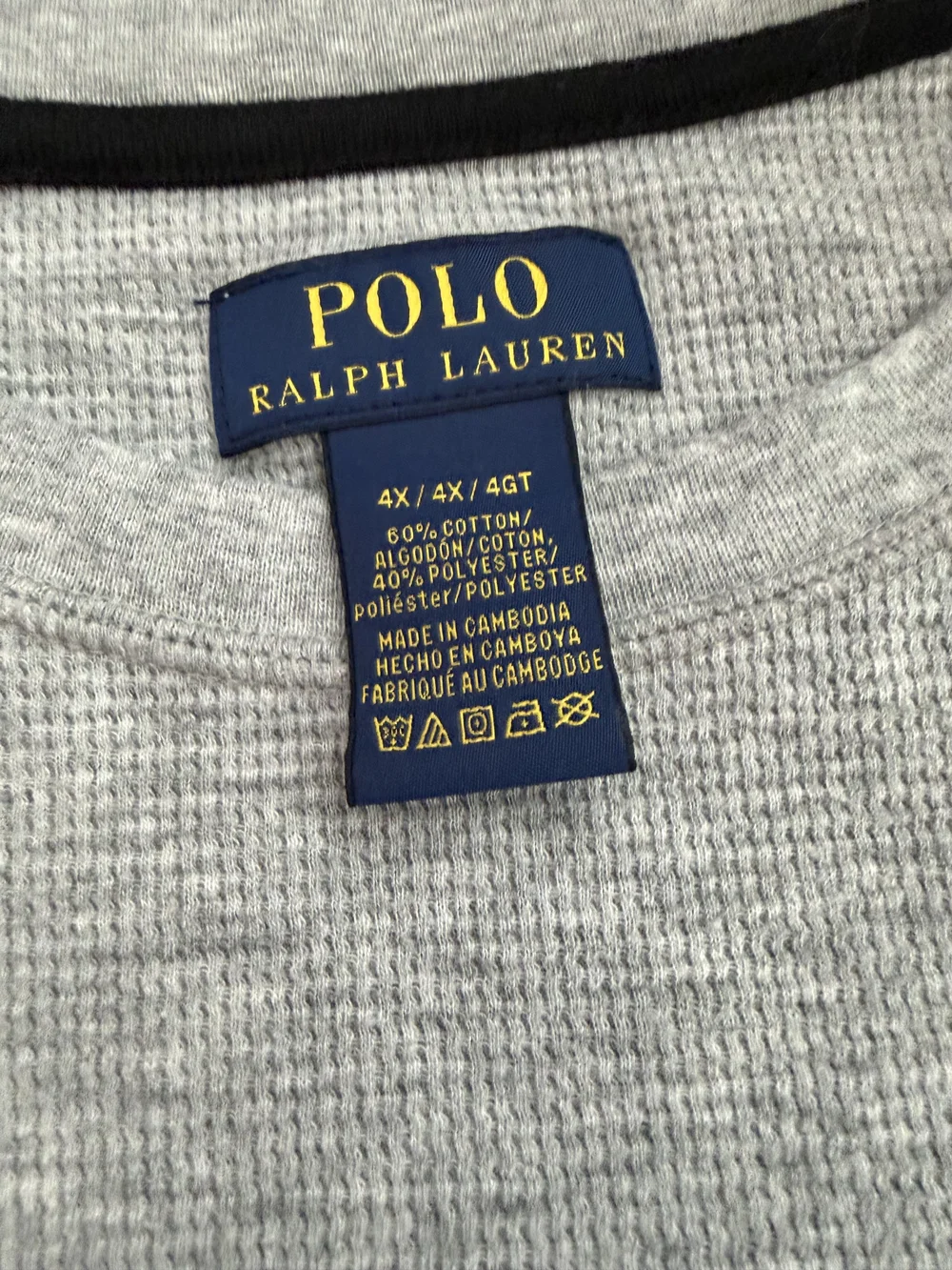 Polo Ralph Lauren Men's 4XL Gray Waffle Knit Thermal Shirt Long Sleeve
